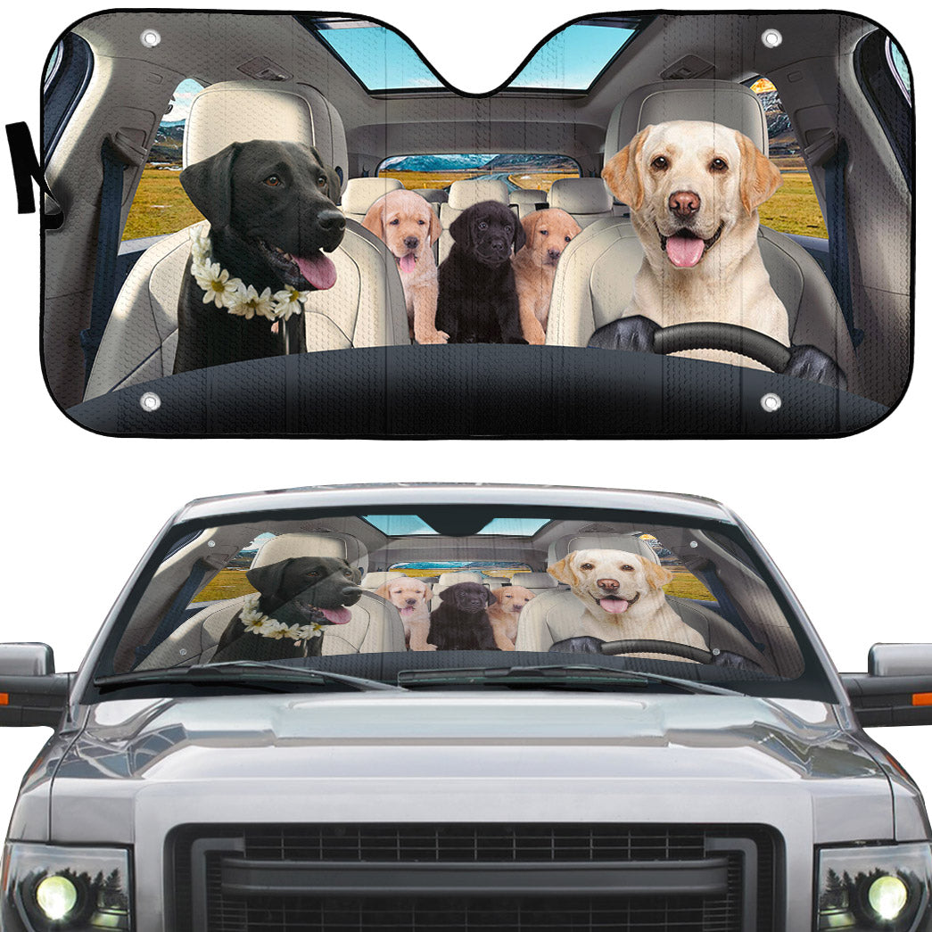 Gearhumans 3D Labrador Retriever Family Custom Car Auto Sunshade