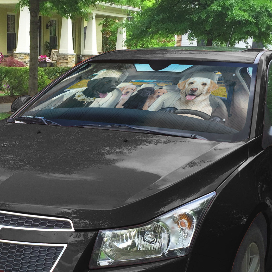 Gearhumans 3D Labrador Retriever Family Custom Car Auto Sunshade