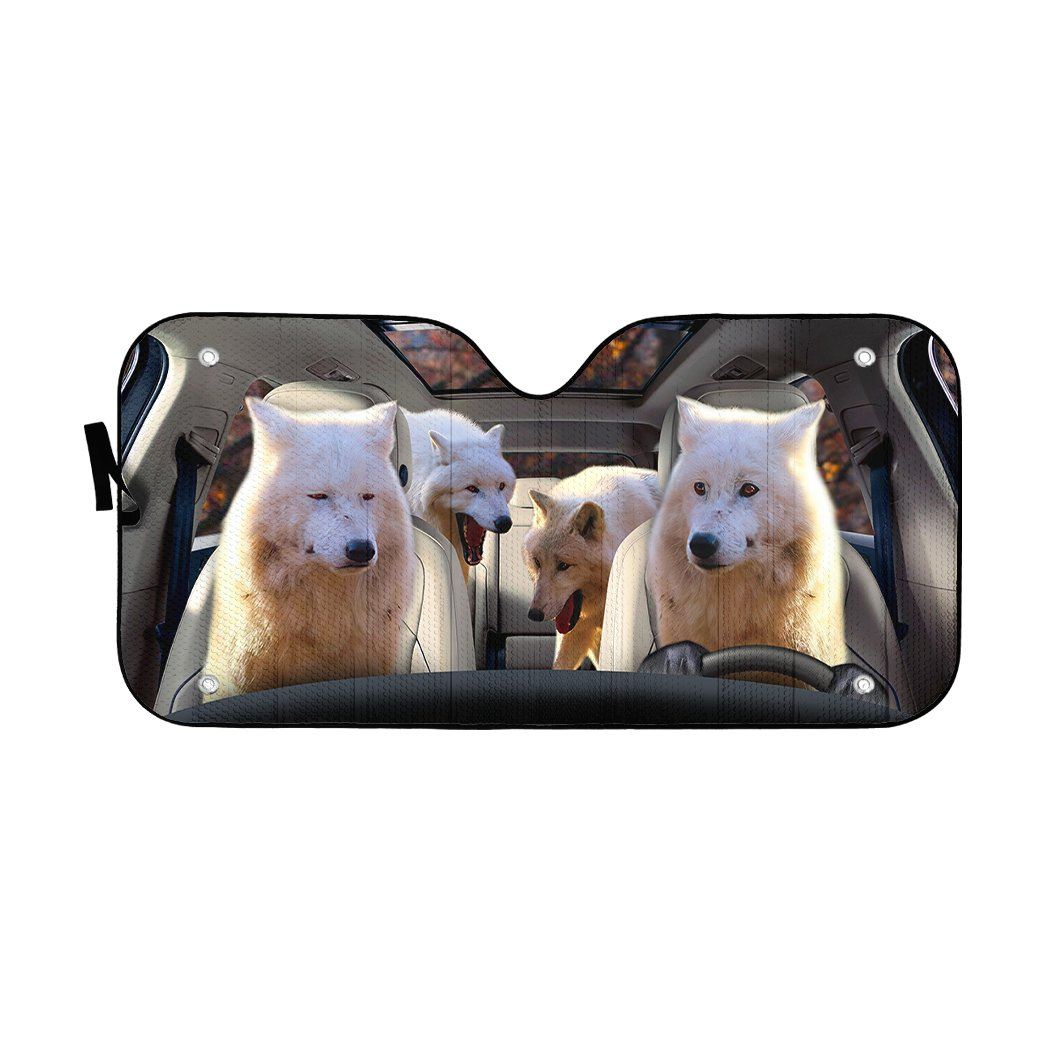 Gearhumans 3D Laughing Wolves Custom Car Auto Sunshade