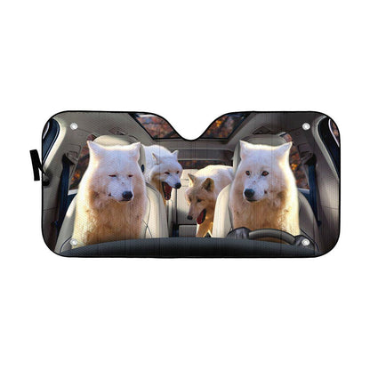 Gearhumans 3D Laughing Wolves Custom Car Auto Sunshade