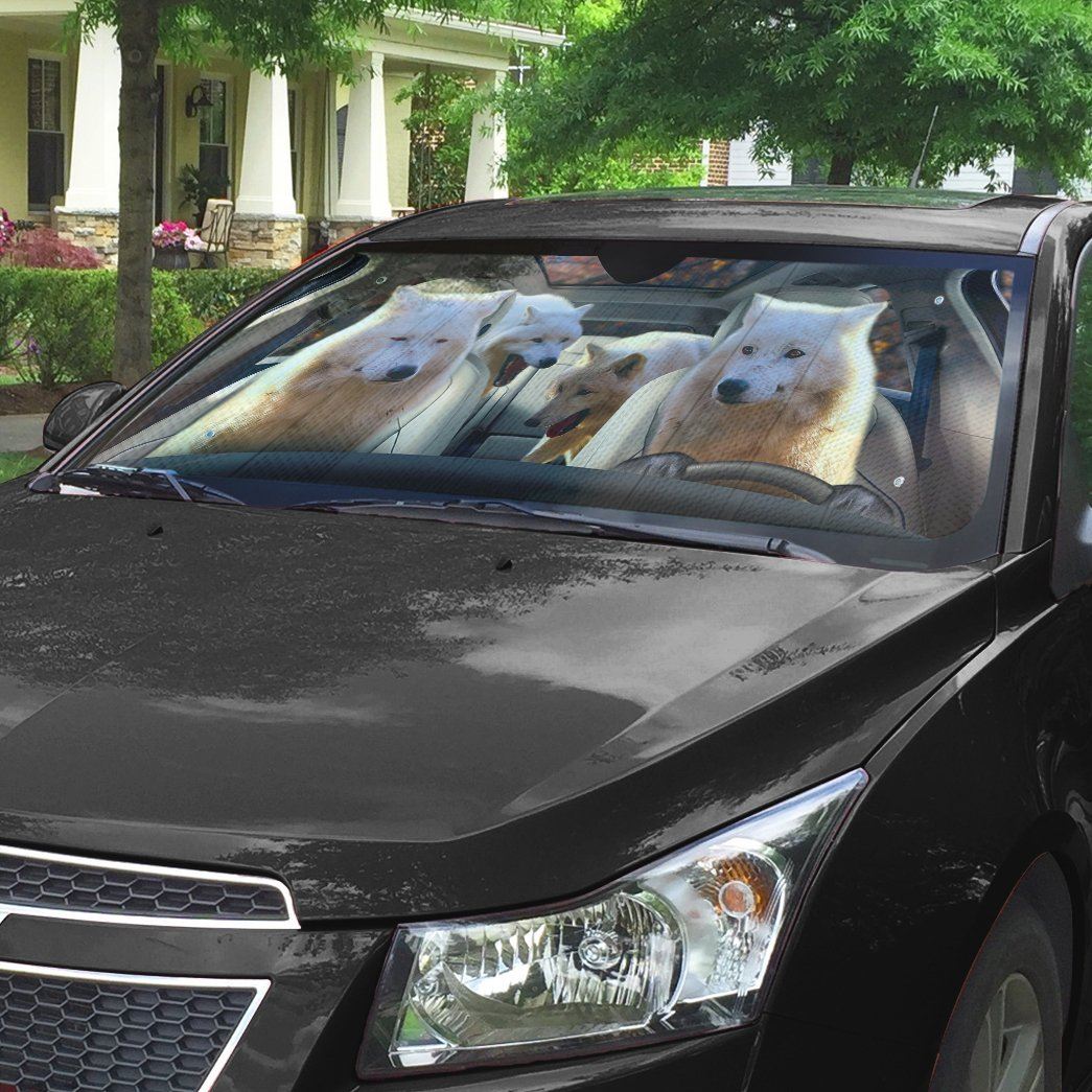 Gearhumans 3D Laughing Wolves Custom Car Auto Sunshade