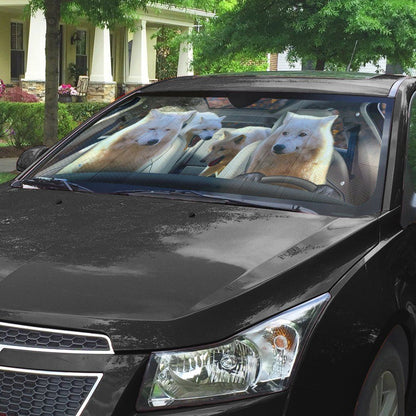 Gearhumans 3D Laughing Wolves Custom Car Auto Sunshade