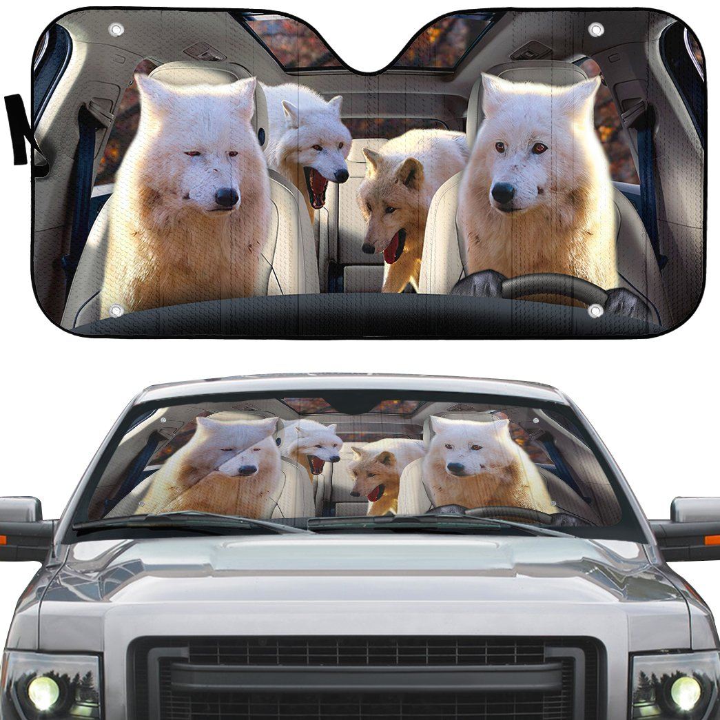 Gearhumans 3D Laughing Wolves Custom Car Auto Sunshade