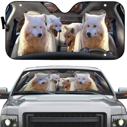 Gearhumans 3D Laughing Wolves Custom Car Auto Sunshade