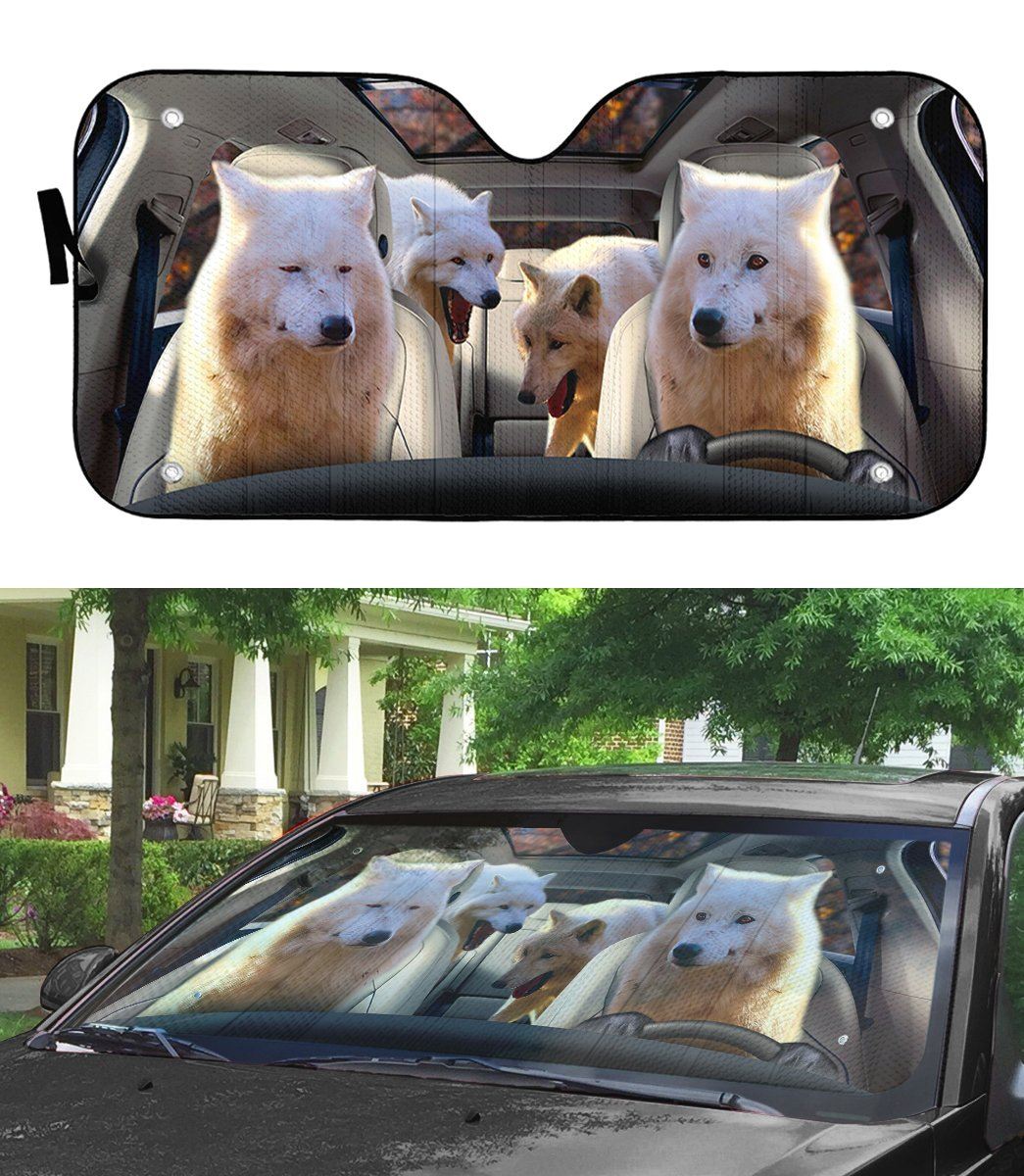 Gearhumans 3D Laughing Wolves Custom Car Auto Sunshade