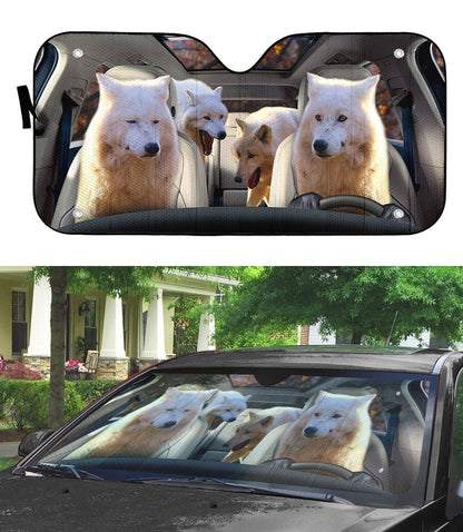 Gearhumans 3D Laughing Wolves Custom Car Auto Sunshade
