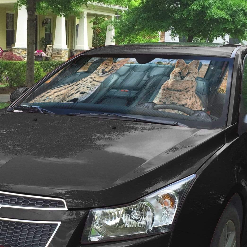 Gearhumans 3D Leptailurus Serval Cat Custom Car Auto Sunshade