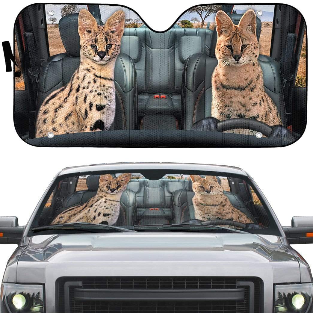 Gearhumans 3D Leptailurus Serval Cat Custom Car Auto Sunshade