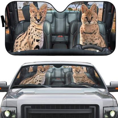Gearhumans 3D Leptailurus Serval Cat Custom Car Auto Sunshade