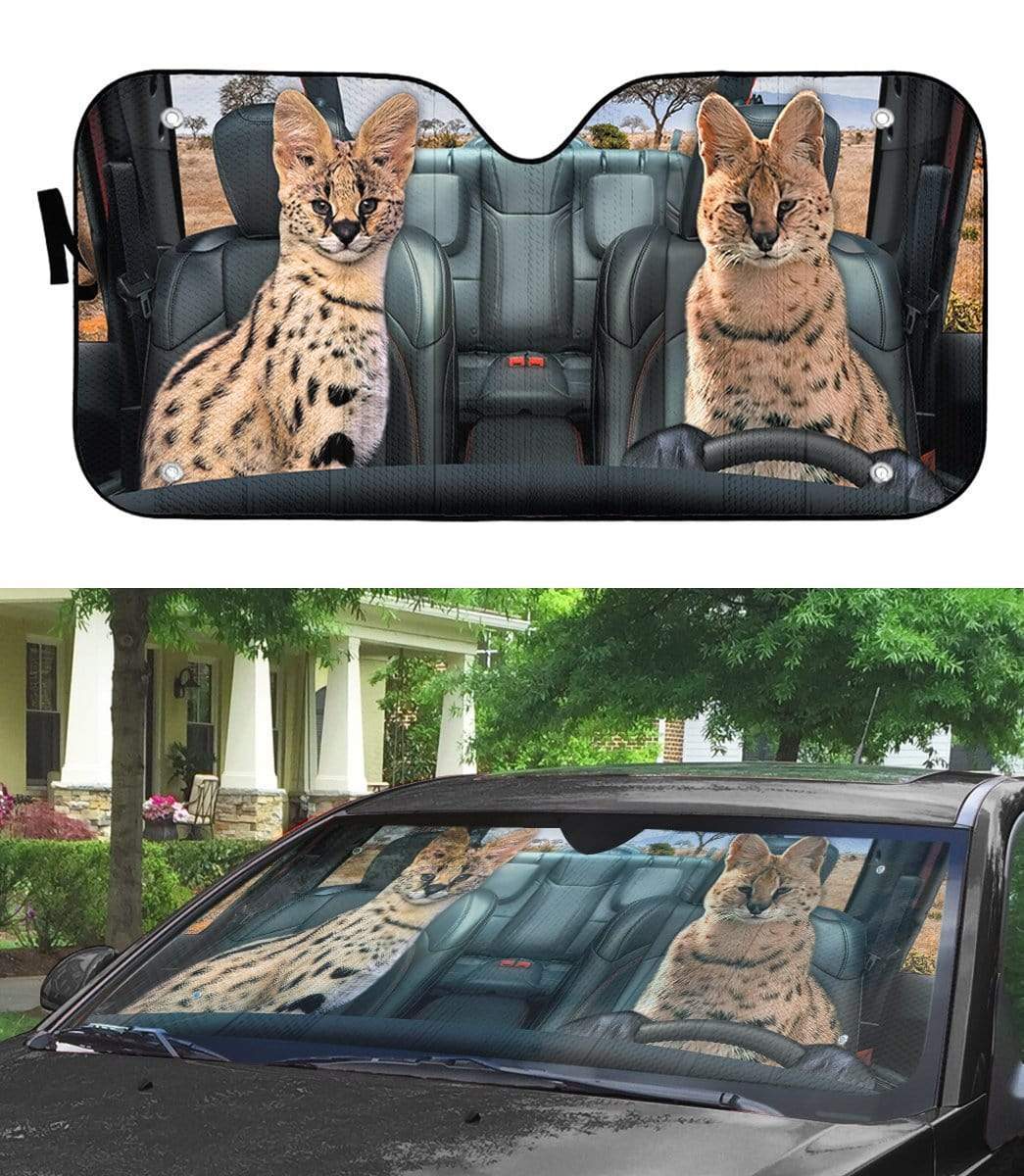 Gearhumans 3D Leptailurus Serval Cat Custom Car Auto Sunshade