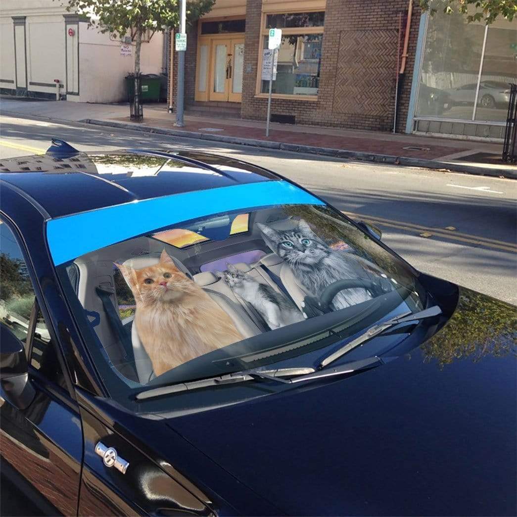 Gearhumans 3D Maine Coon Cat Family Custom Car Auto Sunshade