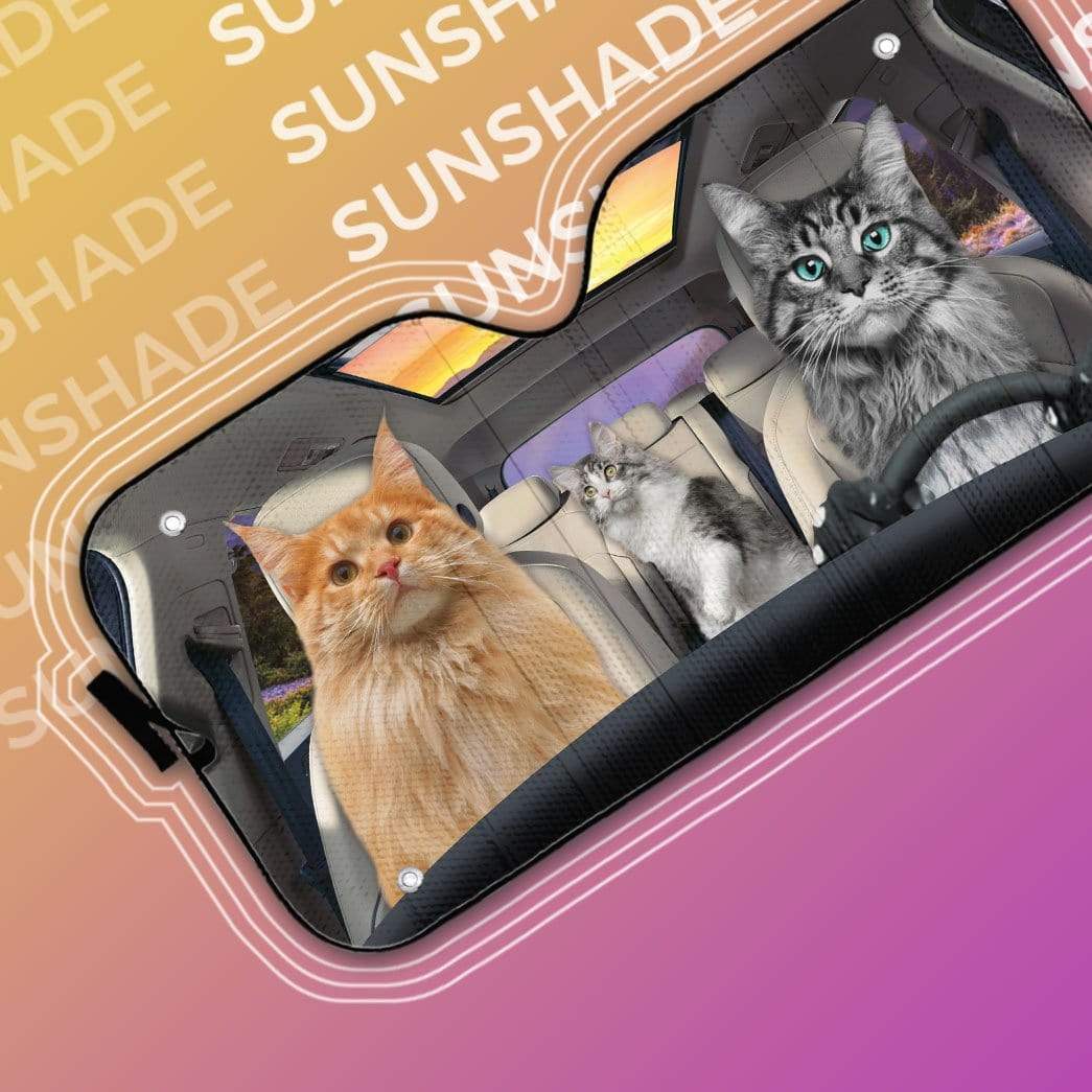 Gearhumans 3D Maine Coon Cat Family Custom Car Auto Sunshade