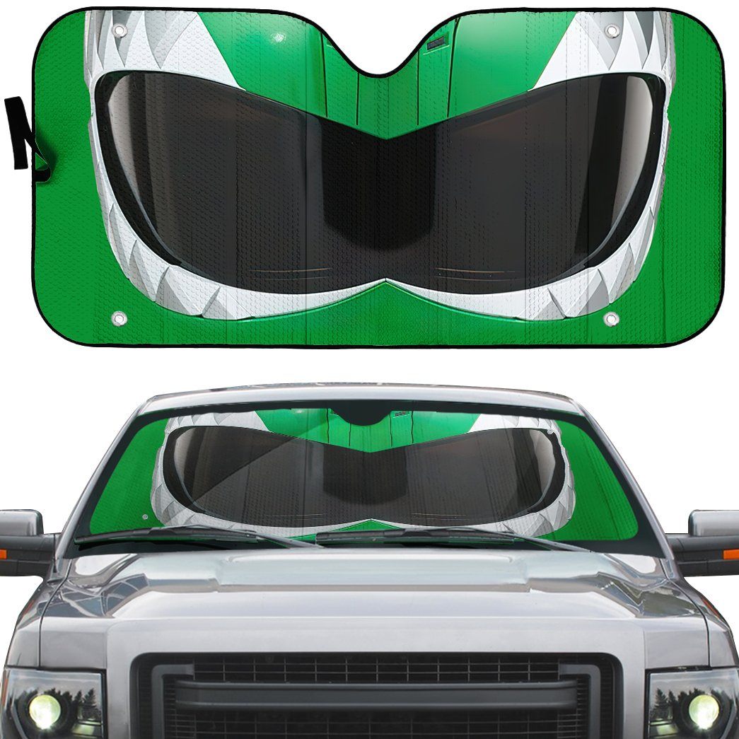 Gearhumans 3D Mighty Morphin Green Power Ranger Helmet Custom Car Auto Sunshade