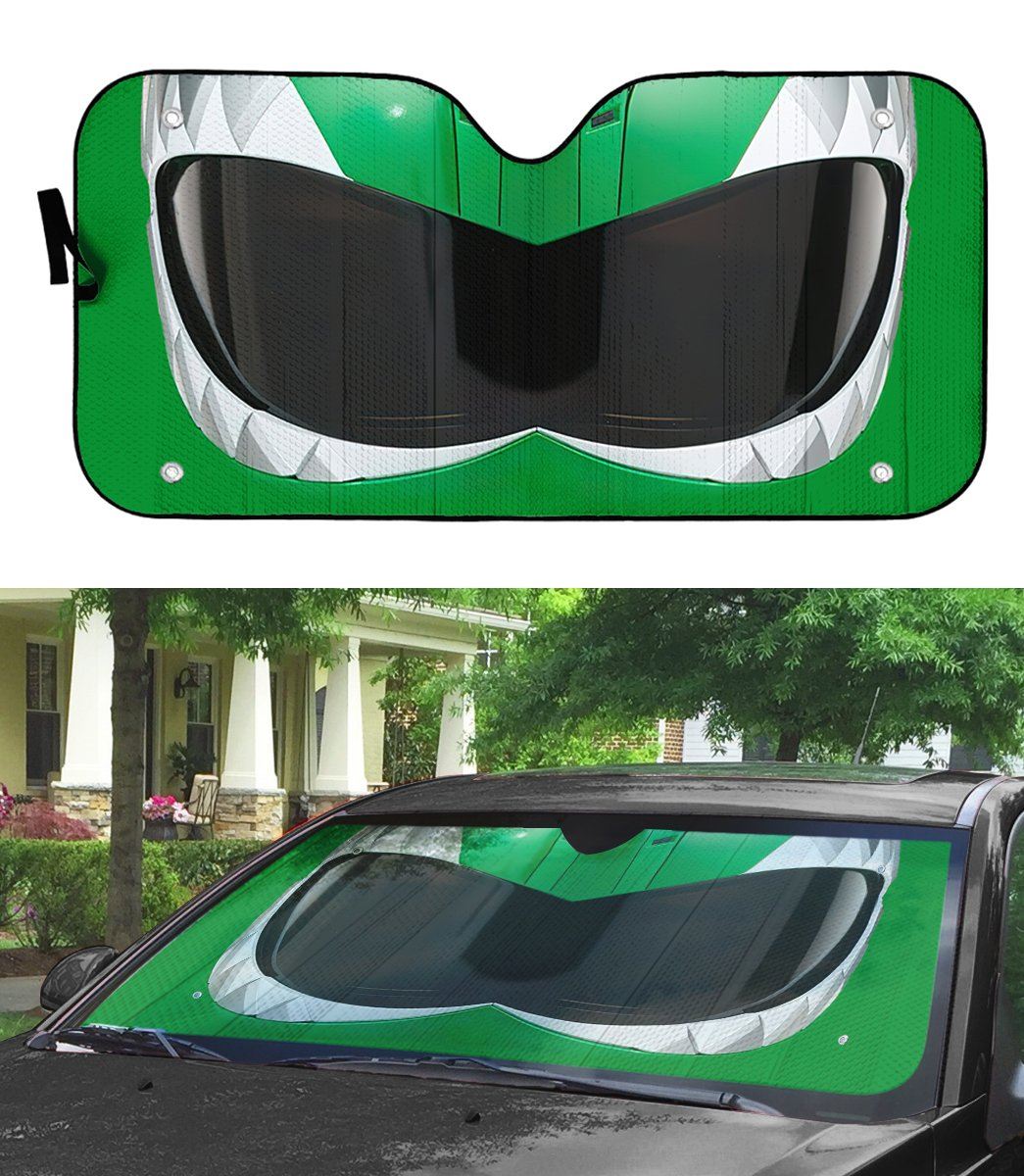 Gearhumans 3D Mighty Morphin Green Power Ranger Helmet Custom Car Auto Sunshade
