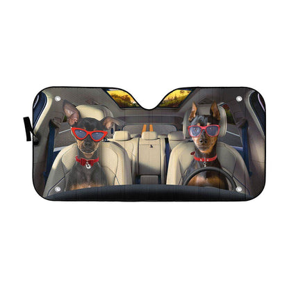 Gearhumans 3D Miniature Pinscher Dog Auto Car Sunshade