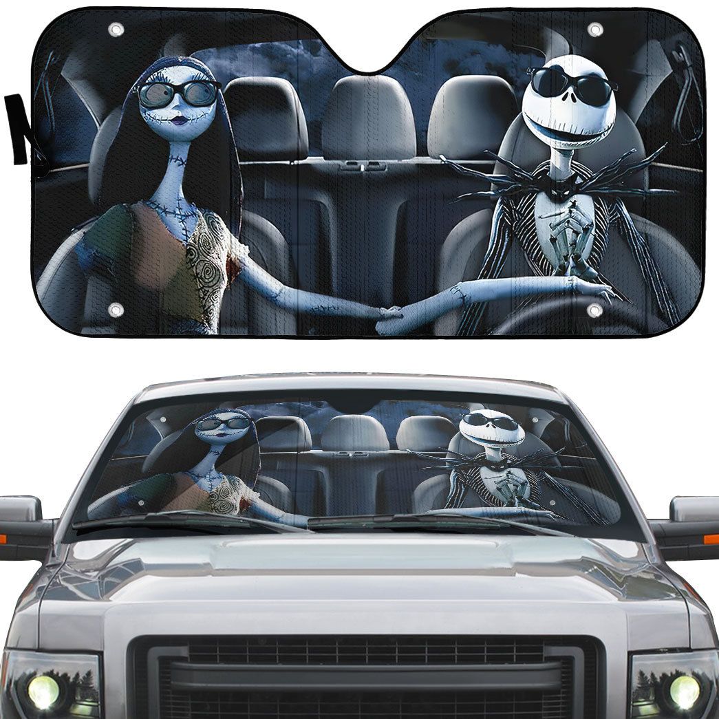 Gearhumans 3D Nightmare Before Christmas Jack And Sally Custom Car Auto Sunshade