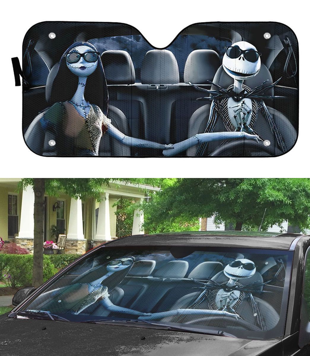 Gearhumans 3D Nightmare Before Christmas Jack And Sally Custom Car Auto Sunshade