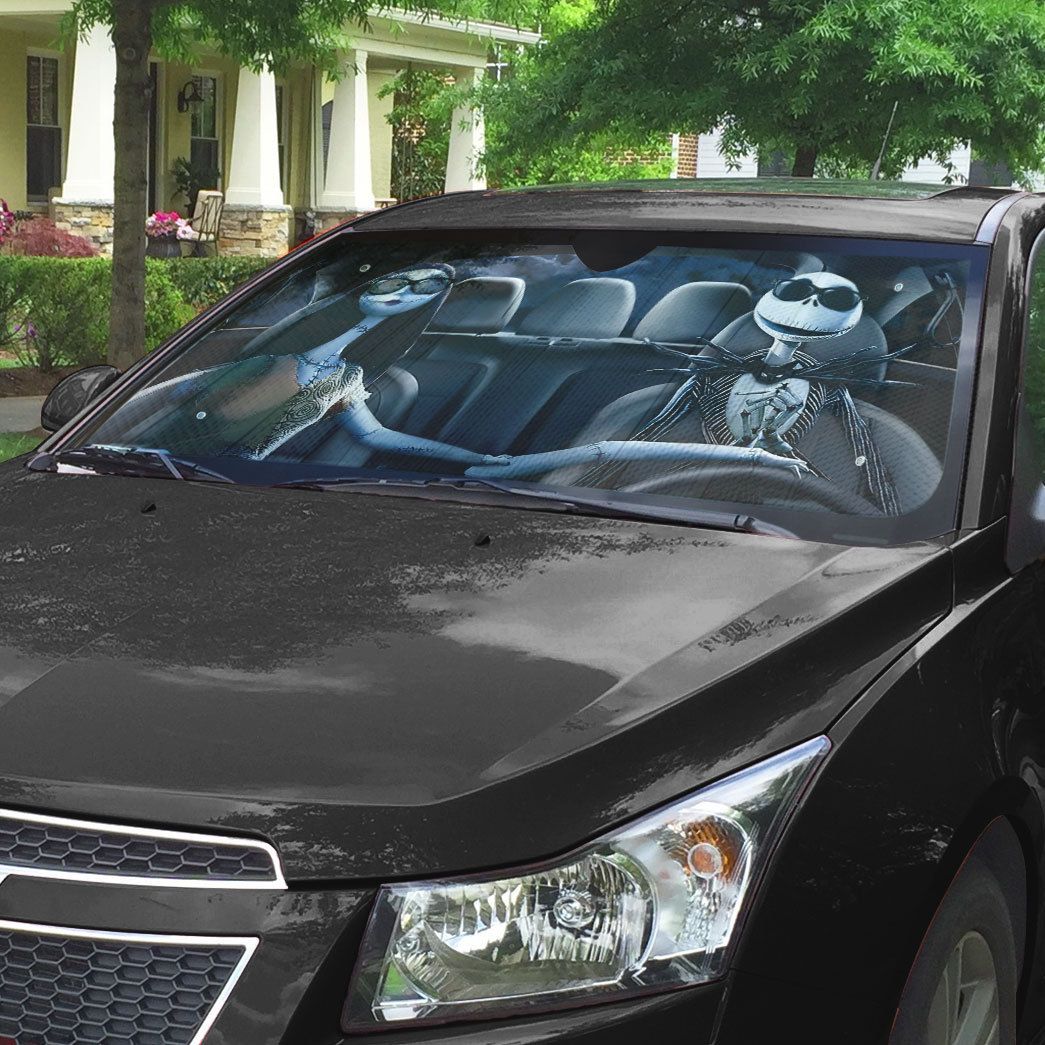 Gearhumans 3D Nightmare Before Christmas Jack And Sally Custom Car Auto Sunshade