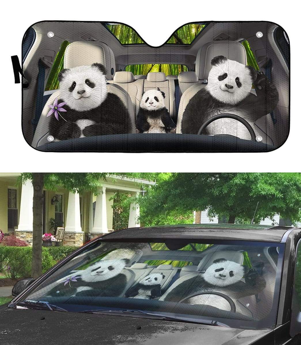 Gearhumans 3D Panda Bear Custom Car Auto Sunshade
