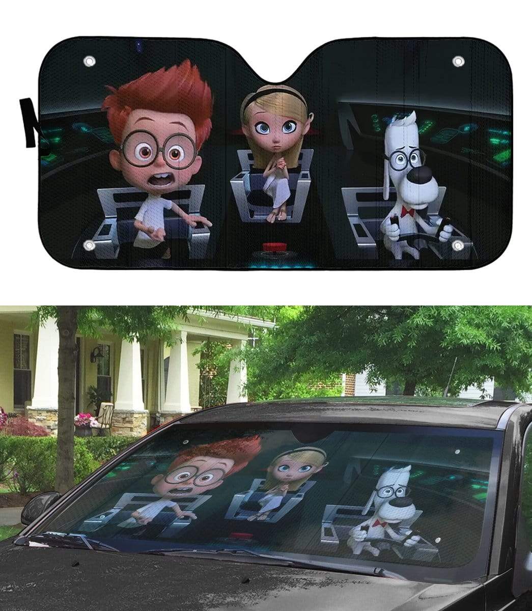 Gearhumans 3D Peabody & Sherman Custom Car Auto Sunshade