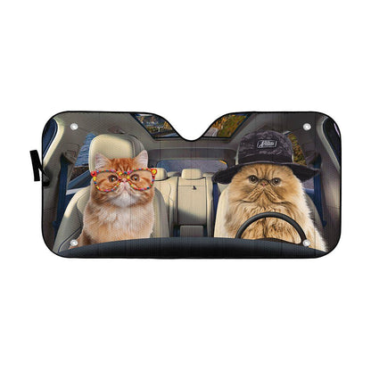 Gearhumans 3D Persian Cat Couple Auto Car Sunshade