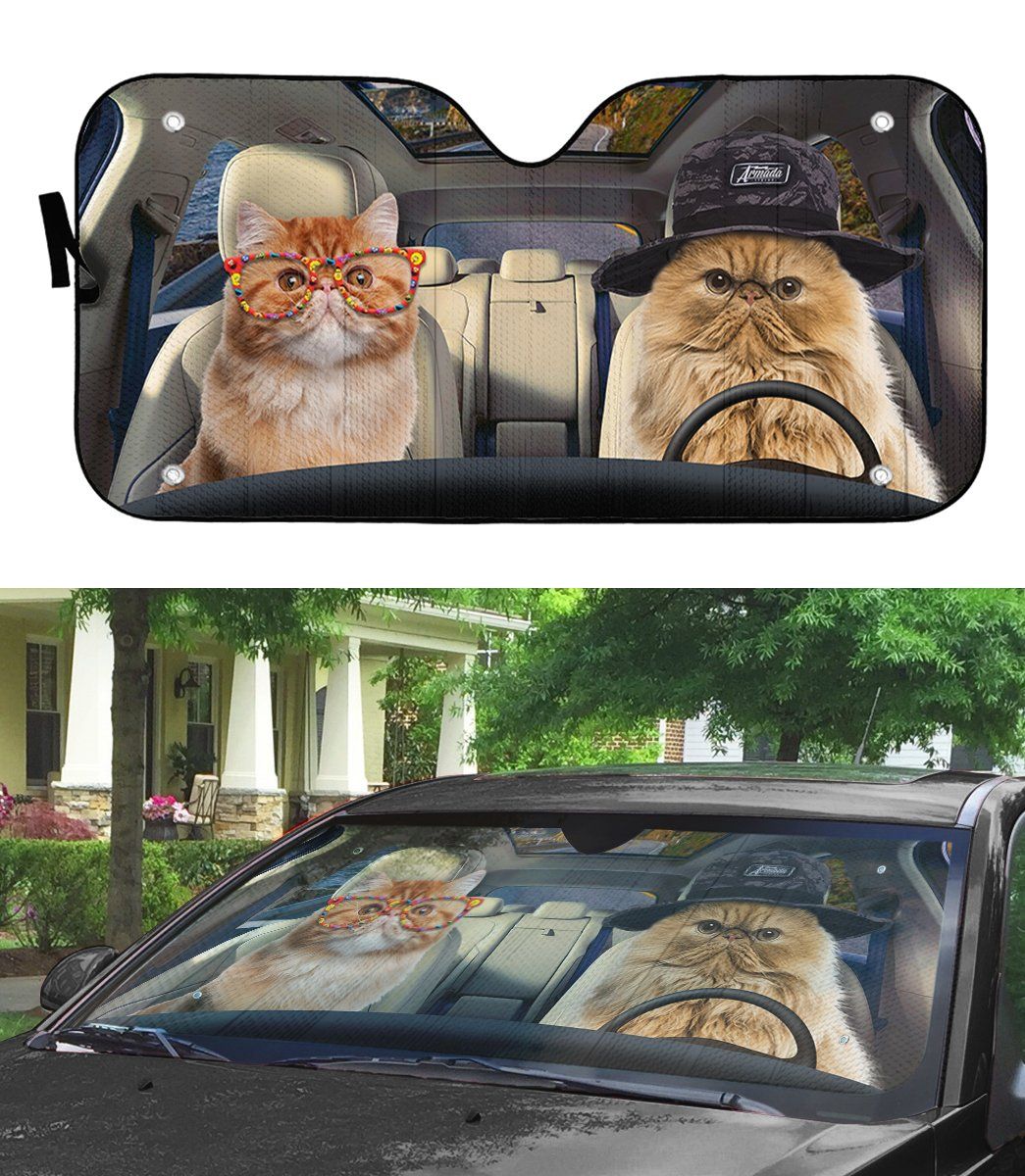 Gearhumans 3D Persian Cat Couple Auto Car Sunshade