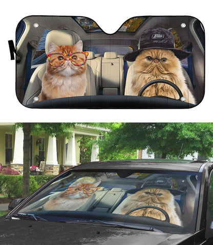 Gearhumans 3D Persian Cat Couple Auto Car Sunshade
