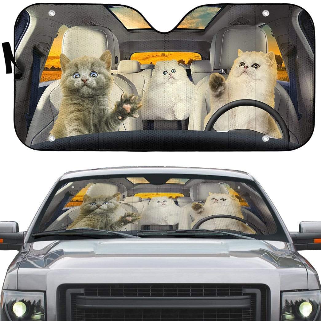 Gearhumans 3D Persian Cat Family Custom Car Auto Sunshade