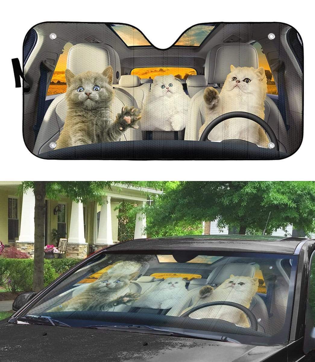 Gearhumans 3D Persian Cat Family Custom Car Auto Sunshade