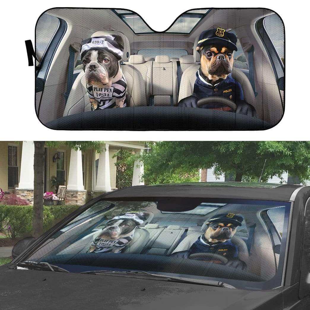 Gearhumans 3D Prisoner And Police Pugs Custom Car Auto Sunshade