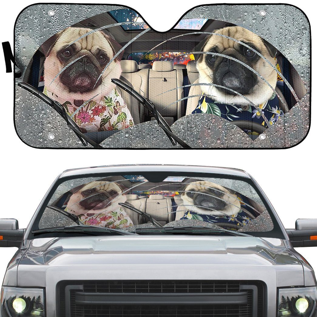 Gearhumans 3D Pugs Rain Custom Car Auto Sunshade