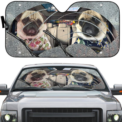 Gearhumans 3D Pugs Rain Custom Car Auto Sunshade
