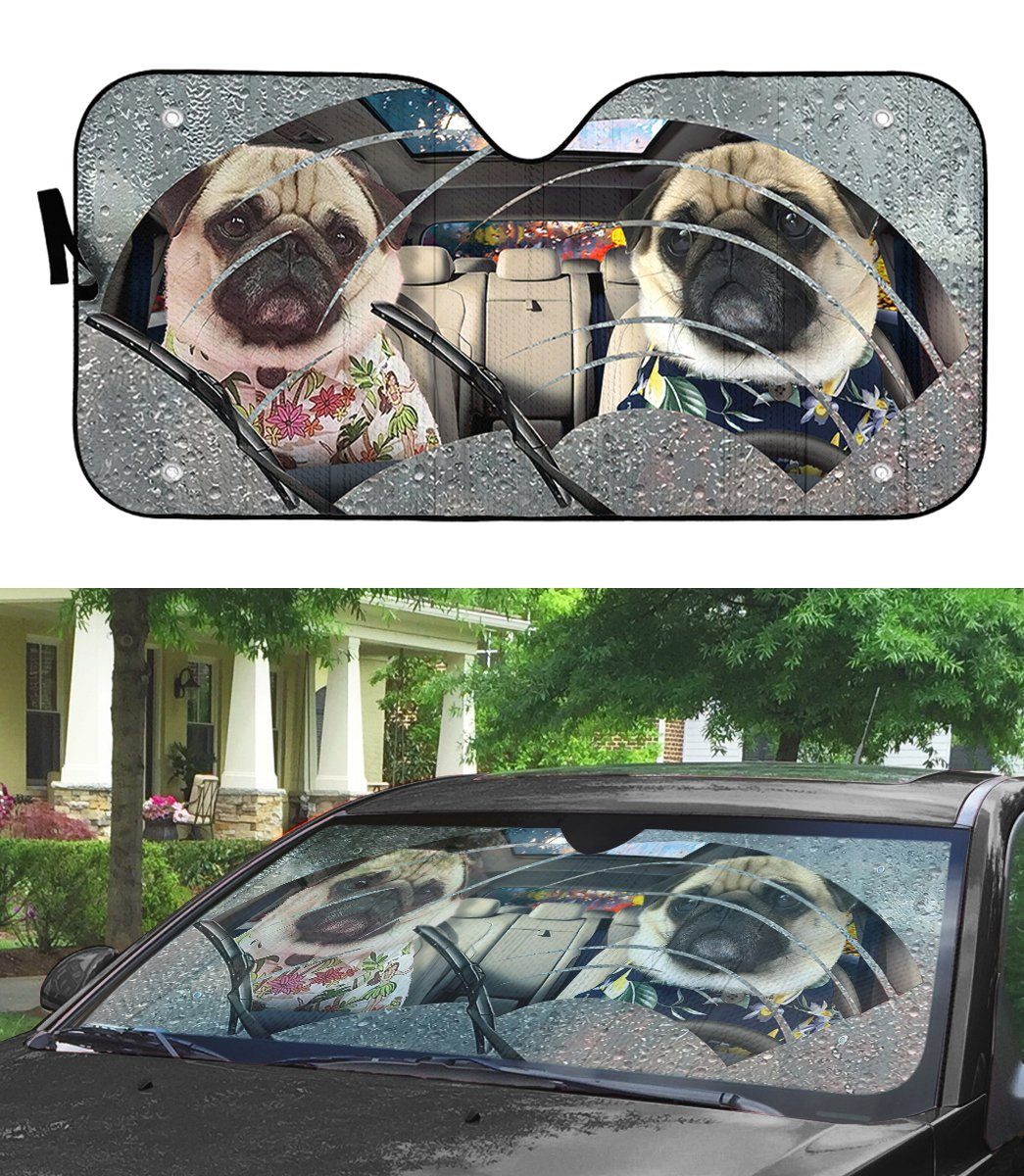 Gearhumans 3D Pugs Rain Custom Car Auto Sunshade