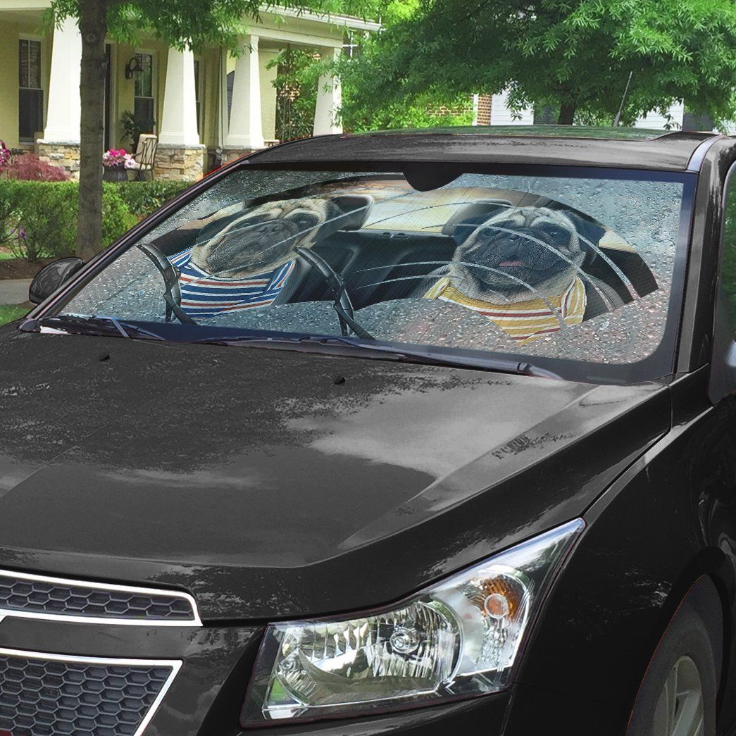 Gearhumans 3D Pugs Two Custom Car Auto Sunshade