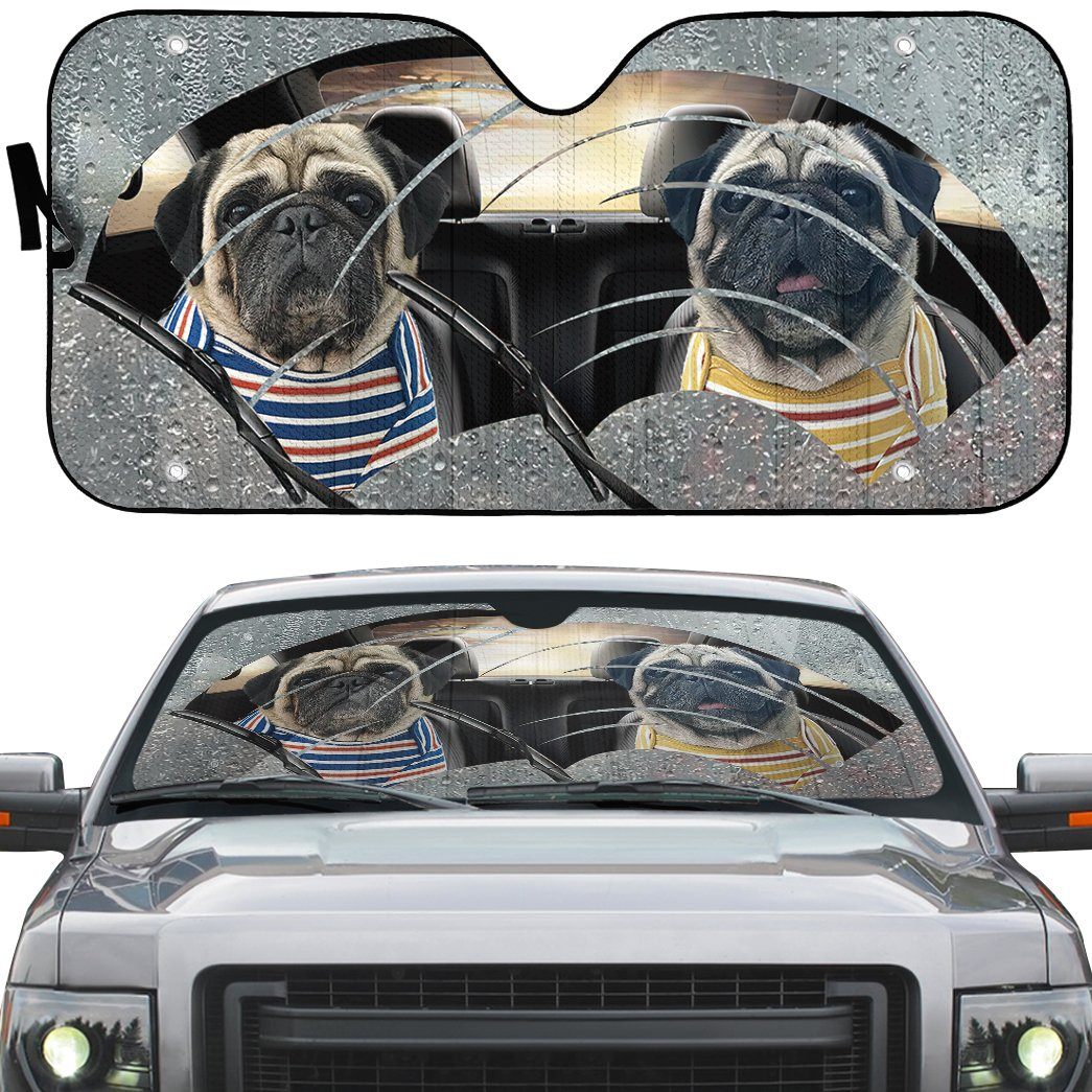 Gearhumans 3D Pugs Two Custom Car Auto Sunshade