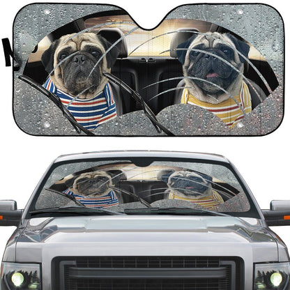 Gearhumans 3D Pugs Two Custom Car Auto Sunshade