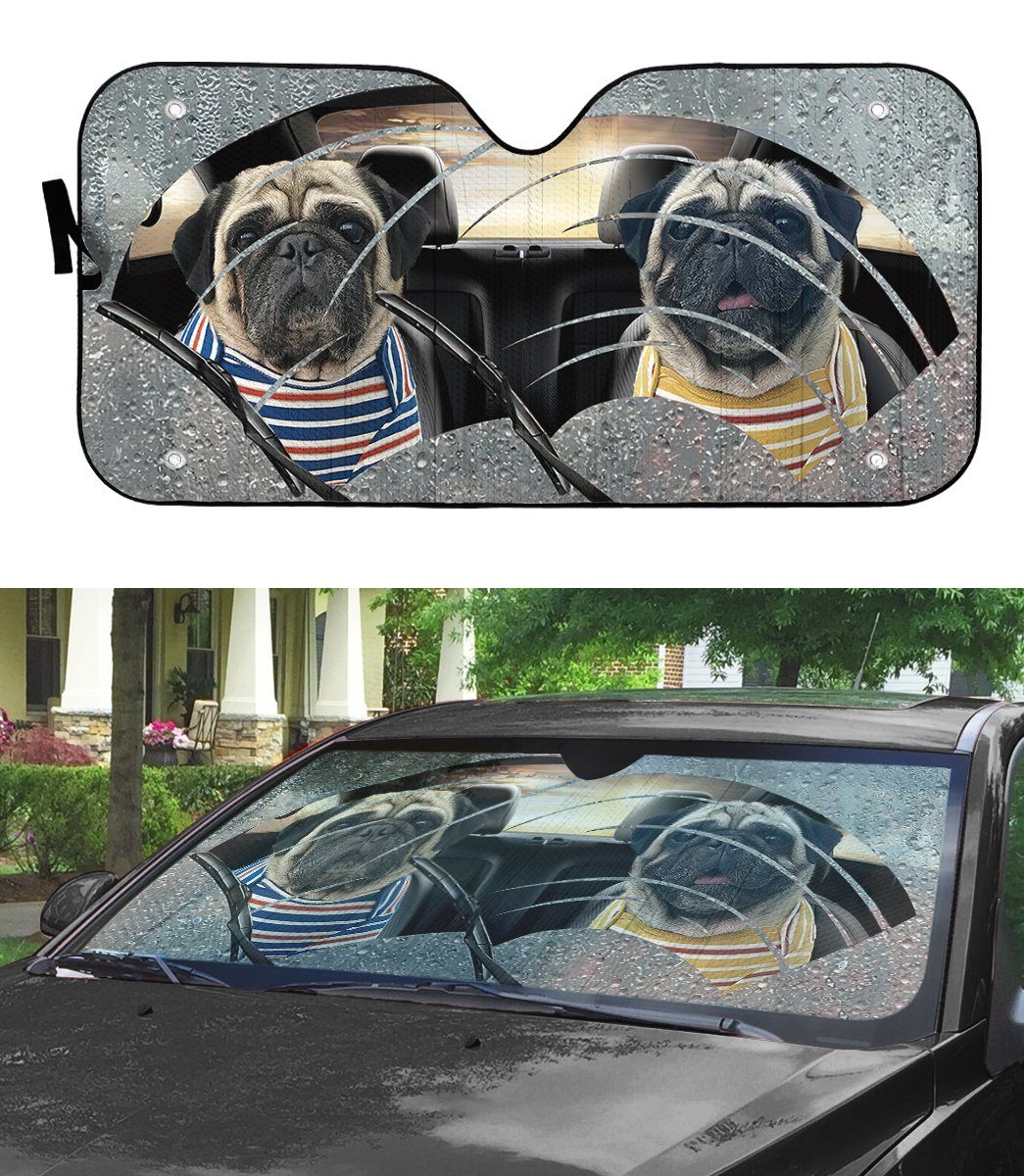 Gearhumans 3D Pugs Two Custom Car Auto Sunshade
