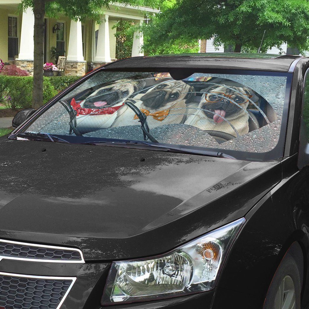 Gearhumans 3D Rain Three Pugs Custom Car Auto Sunshade