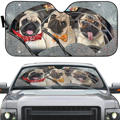 Gearhumans 3D Rain Three Pugs Custom Car Auto Sunshade