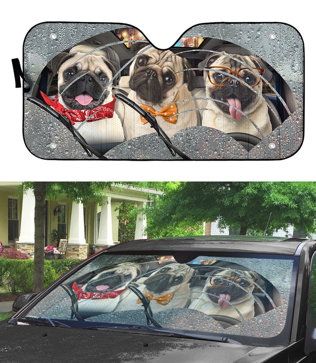 Gearhumans 3D Rain Three Pugs Custom Car Auto Sunshade