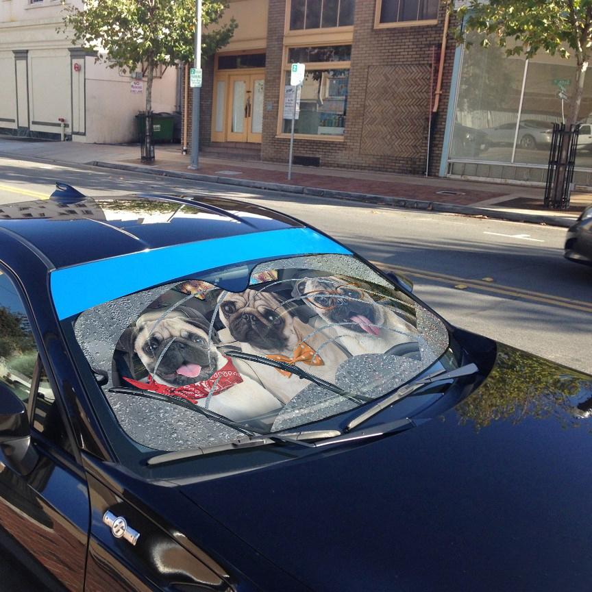 Gearhumans 3D Rain Three Pugs Custom Car Auto Sunshade