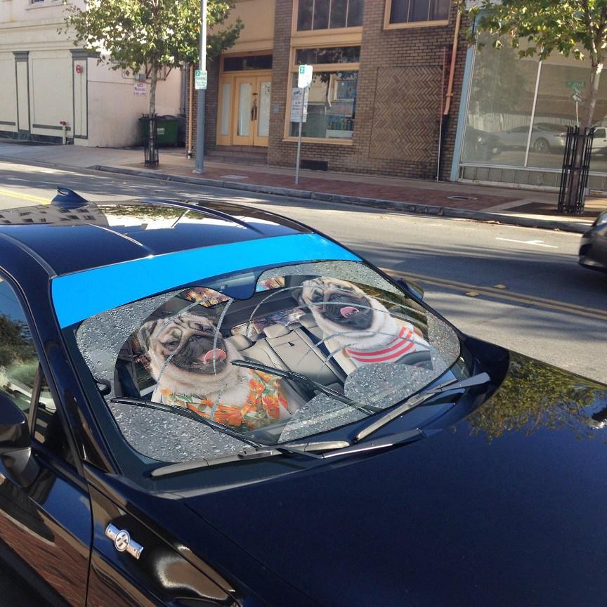 Gearhumans 3D Rain Two Pugs Custom Car Auto Sunshade