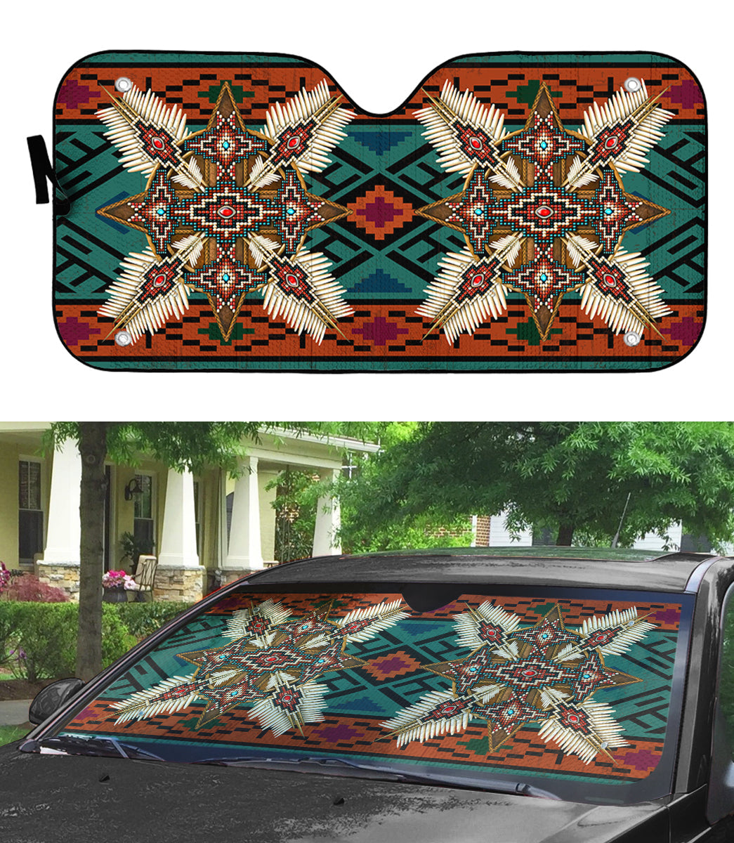 Gearhumans 3D Red Style Native American Car Auto Sunshade