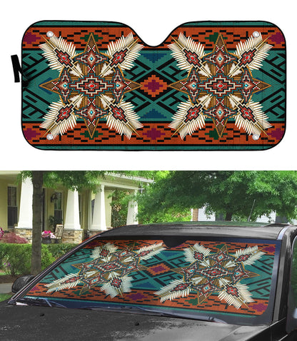 Gearhumans 3D Red Style Native American Car Auto Sunshade