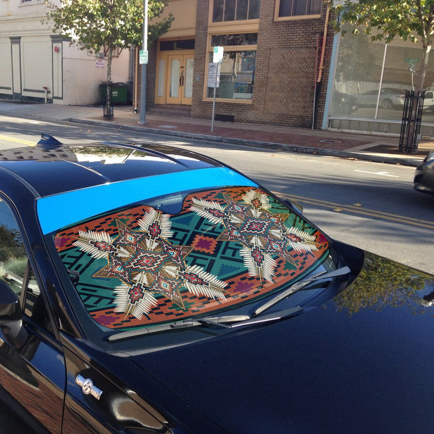 Gearhumans 3D Red Style Native American Car Auto Sunshade