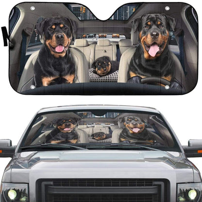 Gearhumans 3D Rottweiler Family Custom Car Auto Sunshade