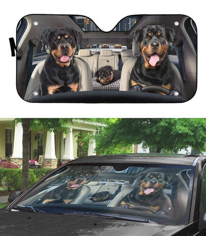 Gearhumans 3D Rottweiler Family Custom Car Auto Sunshade