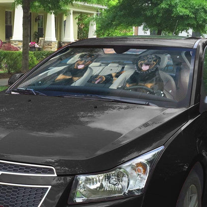 Gearhumans 3D Rottweiler Family Custom Car Auto Sunshade