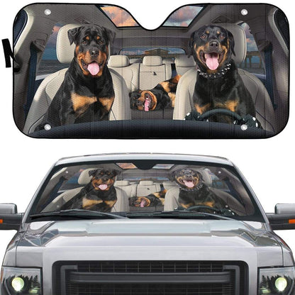 Gearhumans 3D Rottweiler Family Custom Car Auto Sunshade