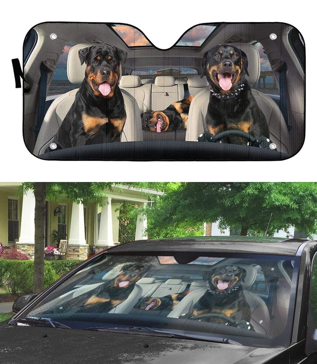 Gearhumans 3D Rottweiler Family Custom Car Auto Sunshade